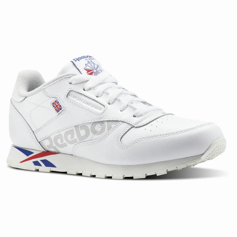 Reebok Classic Leather Tenisky Chlapcenske - Biele/Kráľovská Modrá/Červené HT1539CF